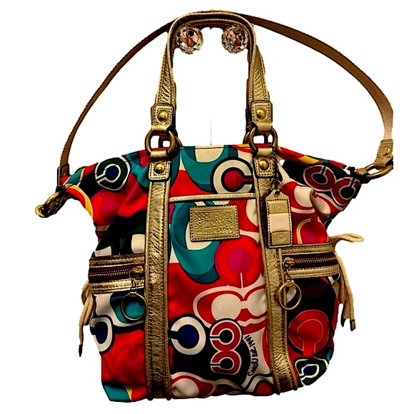 Coach Handbags - Coach Multicolor Tote Bag with Gold Accents